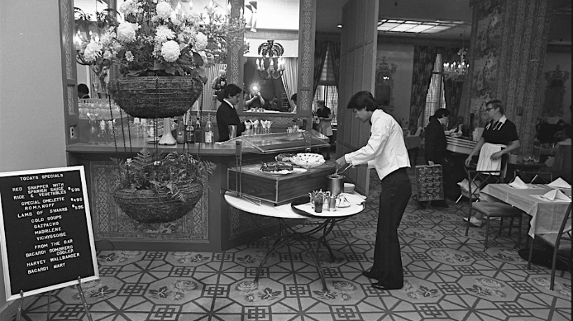 Vintage Bullocks Wilshire Tea Room with waiter