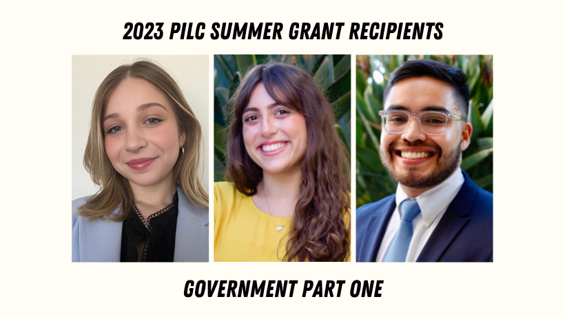 2023 PILC Grant Recipients working in Government Part One Collage of Shadi Azad, Karin Bachar, and Edwin Giron-Montenegro headshots