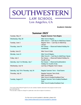 Summer 2025 Academic Calendar