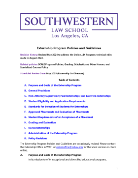 Externship Program Policies and Guidelines 2024 Front Page