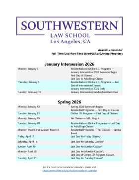 Intersession and Spring 2025-26 Academic Calendar