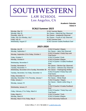 SCALE II 2025-2026 Academic Calendar Front Page