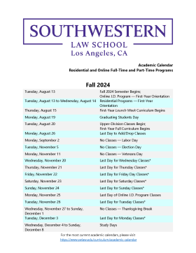 2024-25 Academic Calendar Fall 2024