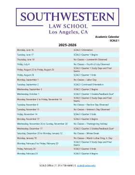 SCALE I 2025-2026 Academic Calendar